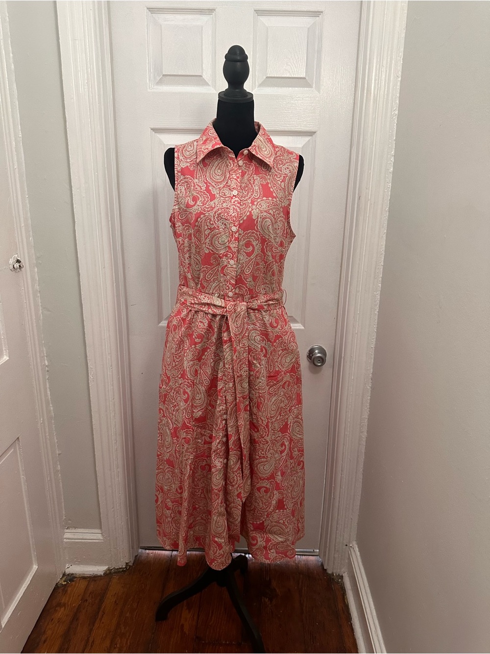 Tommy Hilfiger Coral Paisley Sleeveless Shirt Maxi Dress With Pockets